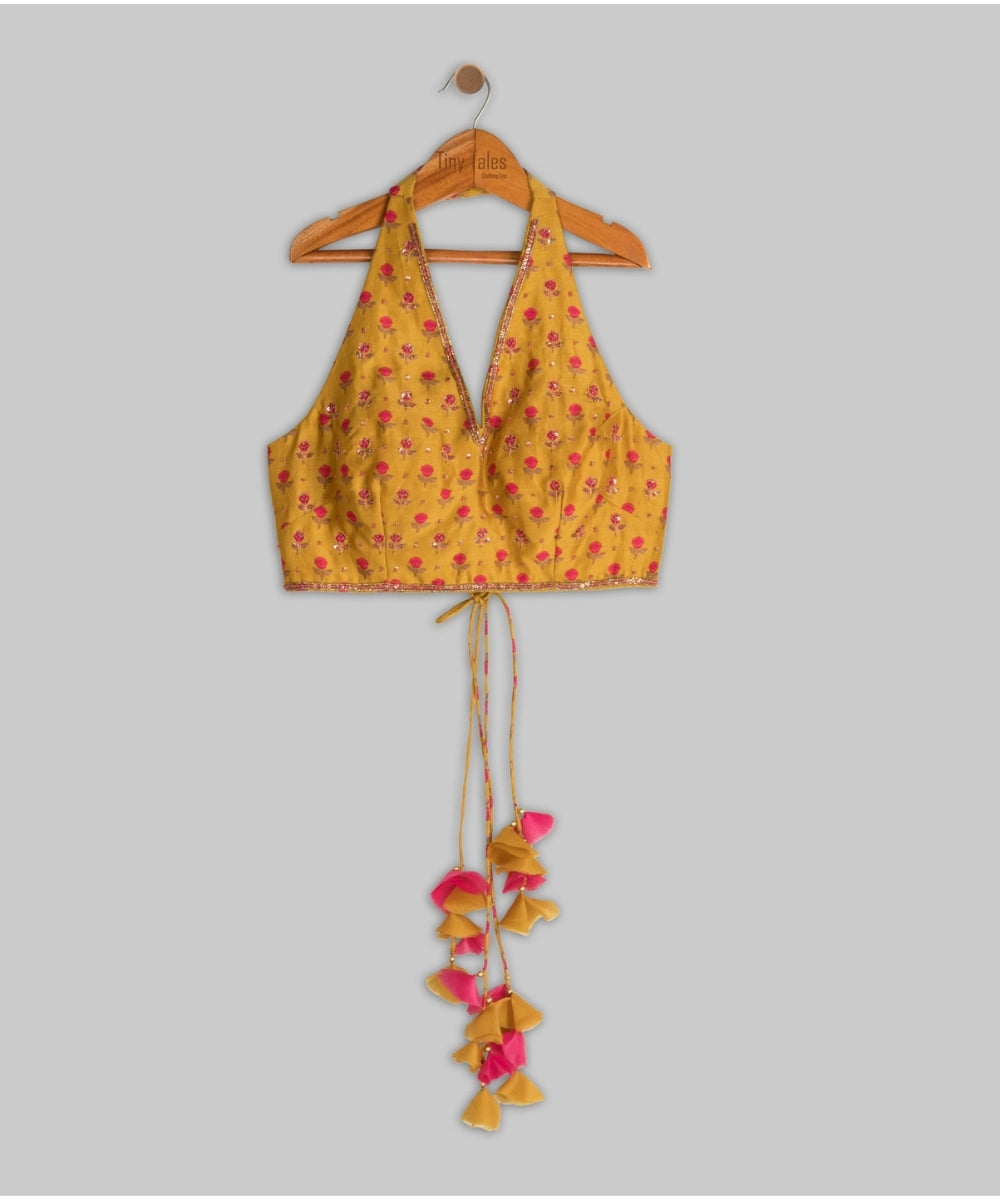 Mustard Embroidered Halter Neck Lehenga Set