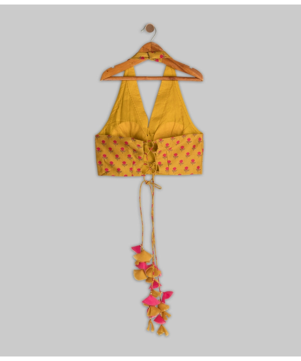 Mustard Embroidered Halter Neck Lehenga Set