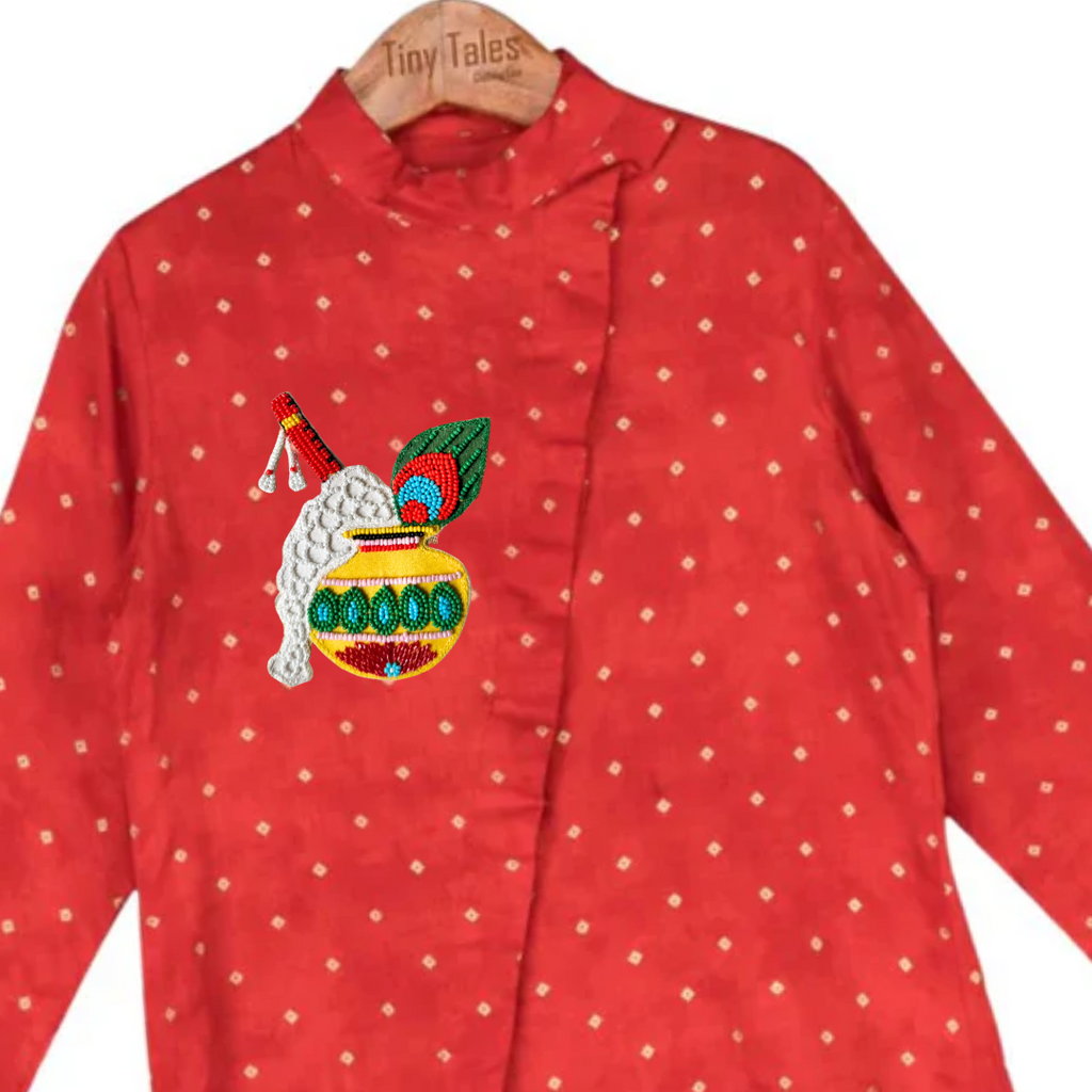 Red Brocade Kurta Set with Matka Motif
