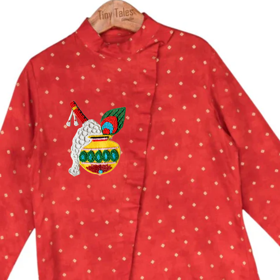 Red Brocade Kurta Set with Matka Motif