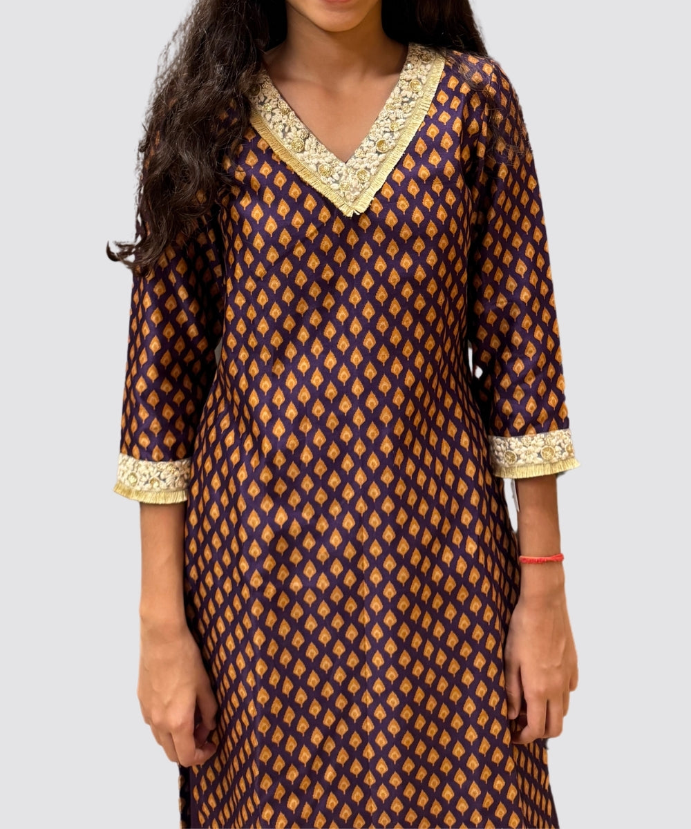 Purple Chanderi Kurta Set with Lace Detailing