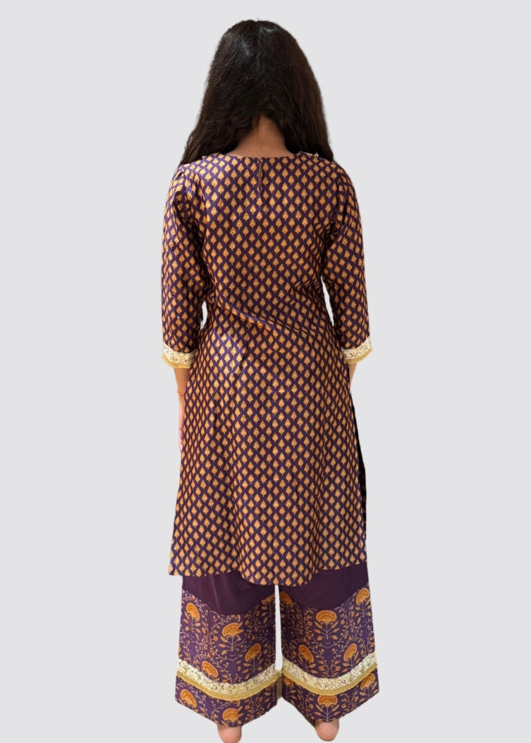 Purple Chanderi Kurta Set with Lace Detailing