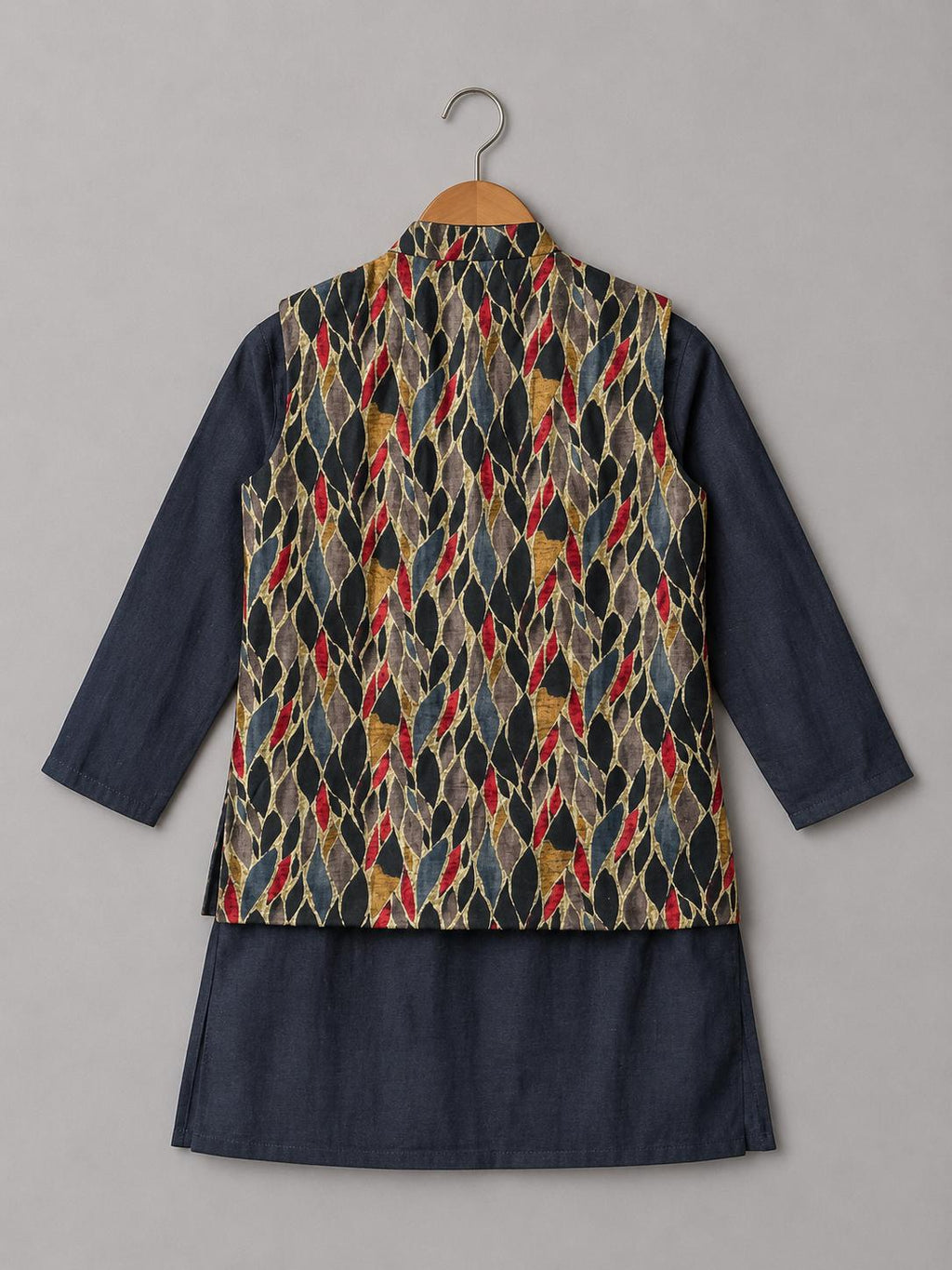 Black Kurta With Printed Jacket