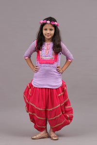Lilac Kurta with Pink Dhoti Skirt - 10 Yrs
