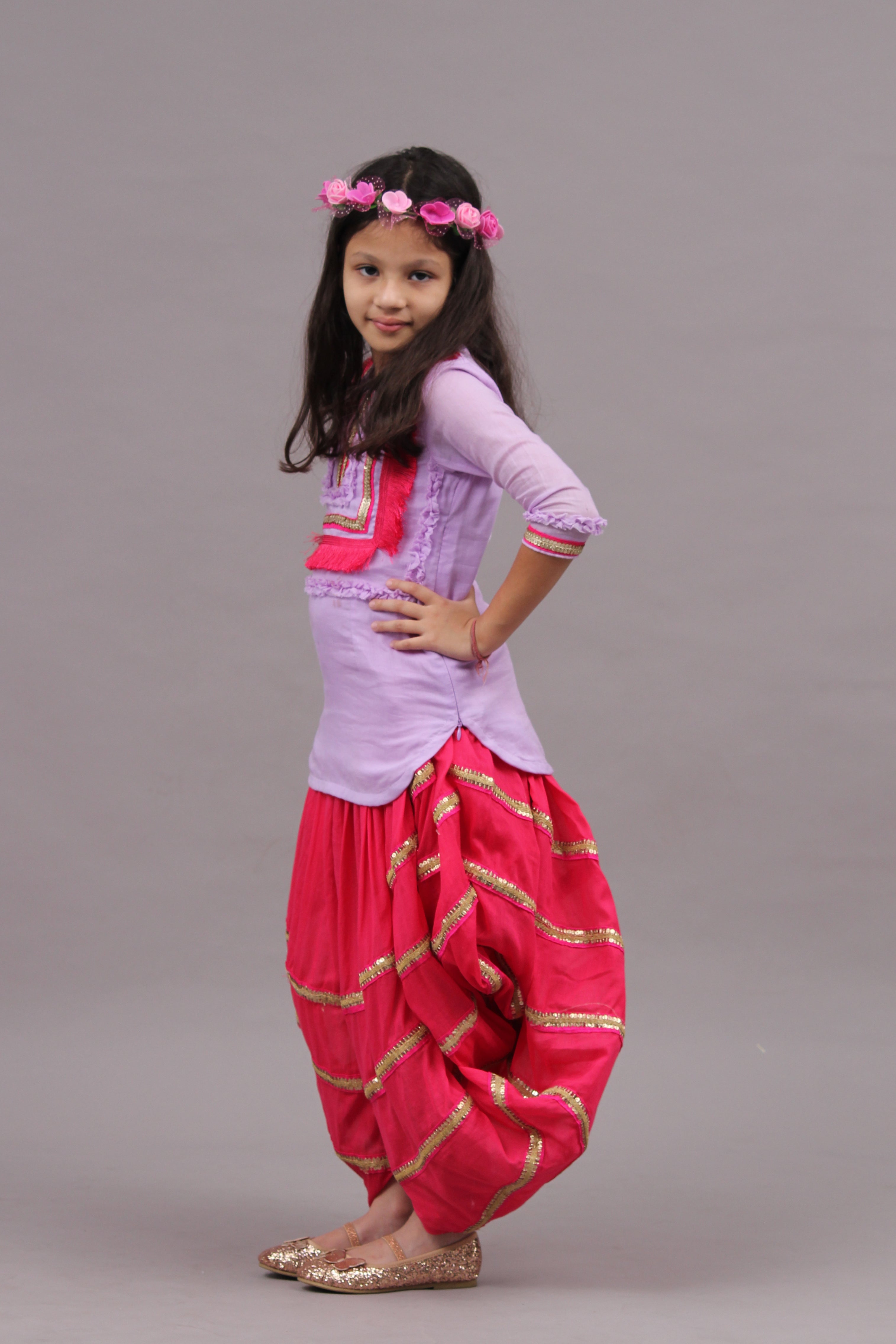 Lilac Kurta with Pink Dhoti Skirt