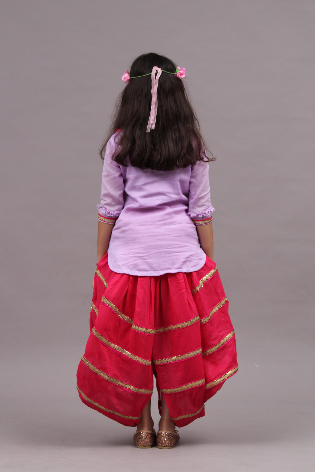 Lilac Kurta with Pink Dhoti Skirt - 10 Yrs