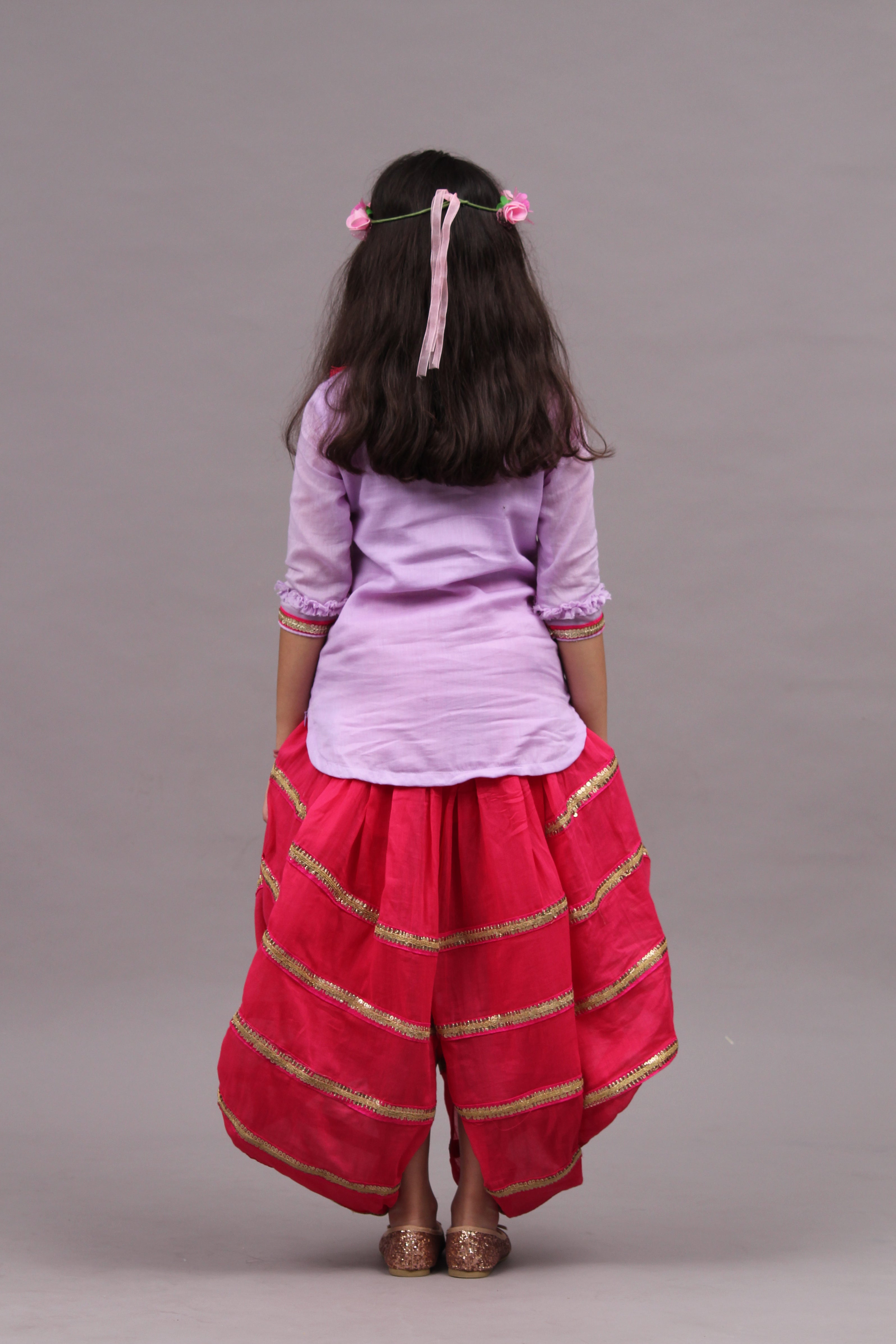 Lilac Kurta with Pink Dhoti Skirt - 10 Yrs