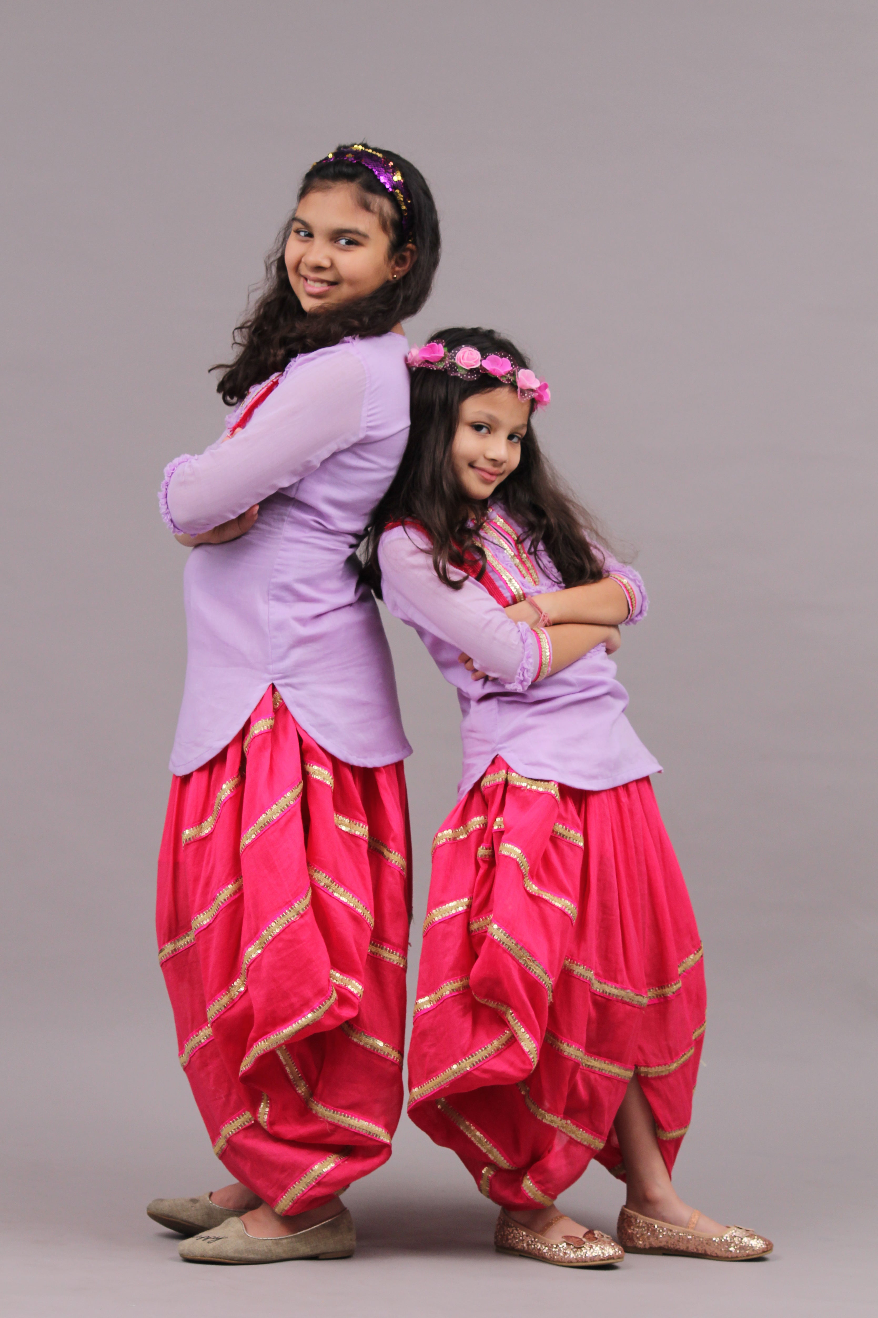 Lilac Kurta with Pink Dhoti Skirt