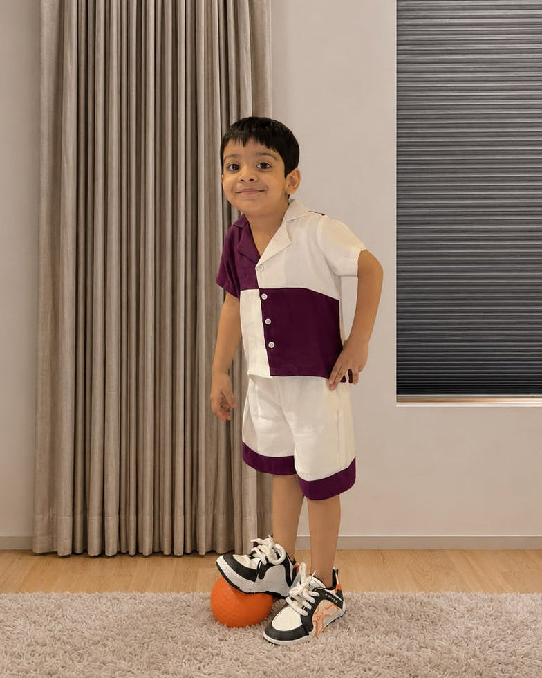 Purple-White Block Co-ord Set