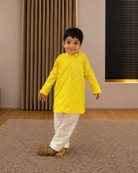 Yellow Frill Textured Kurta Set