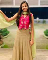 Embroidered Pink Waistcoat with Tissue Skirt