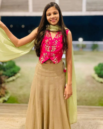 Embroidered Pink Waistcoat with Tissue Skirt