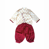 White Brocade Jacket and Maroon Salwar