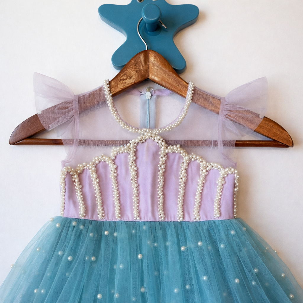 Lavender-Blue Pearl Birthday Frock