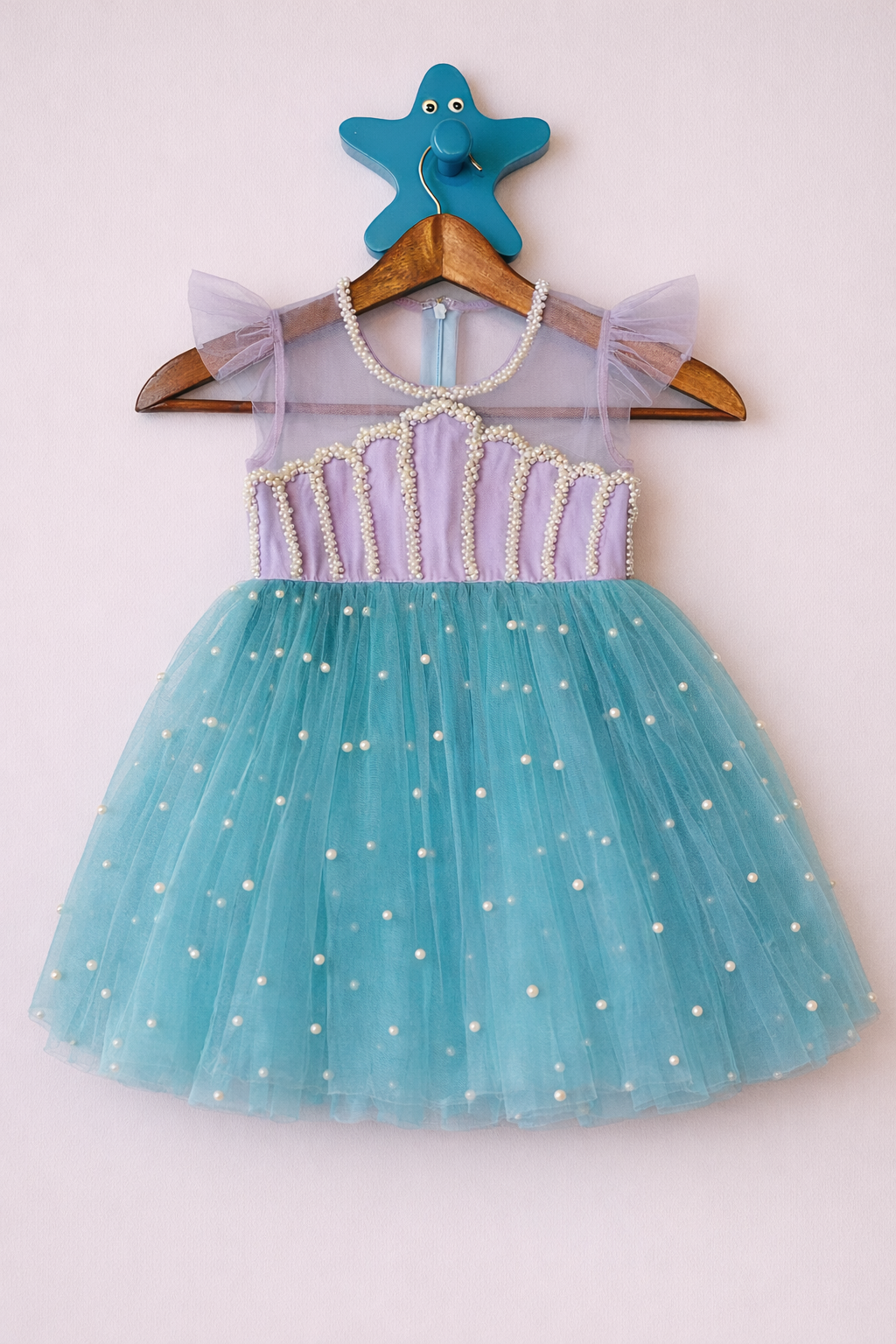 Lavender-Blue Pearl Birthday Frock