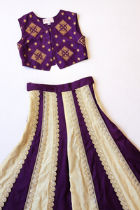 Purple Brocade Embroidered Waistcoat with Kali Pants