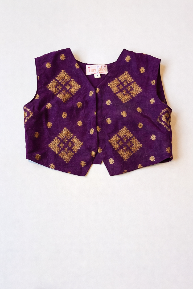 Purple Brocade Embroidered Waistcoat with Kali Pants