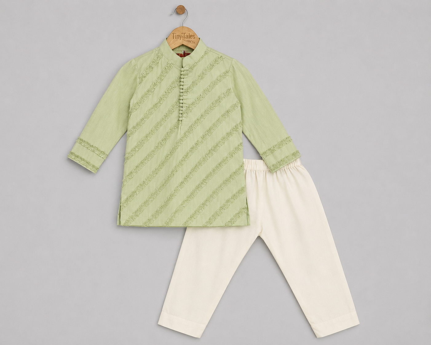 Olive Green Frill Textured Kurta Set