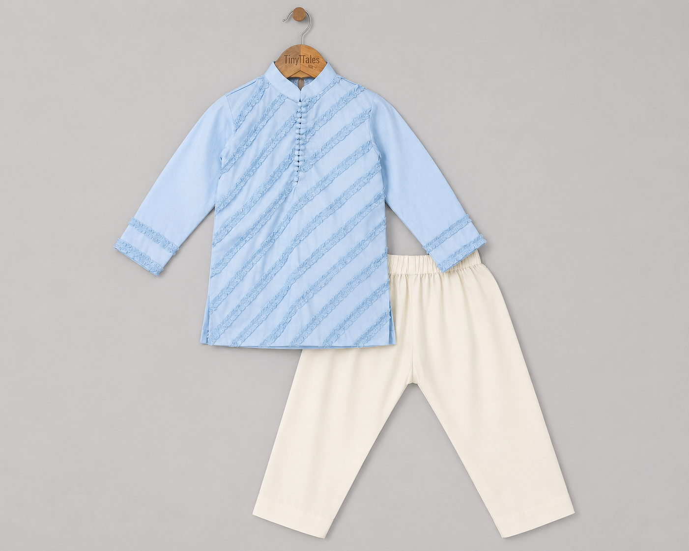 Powder Blue Frill Textured Kurta Set