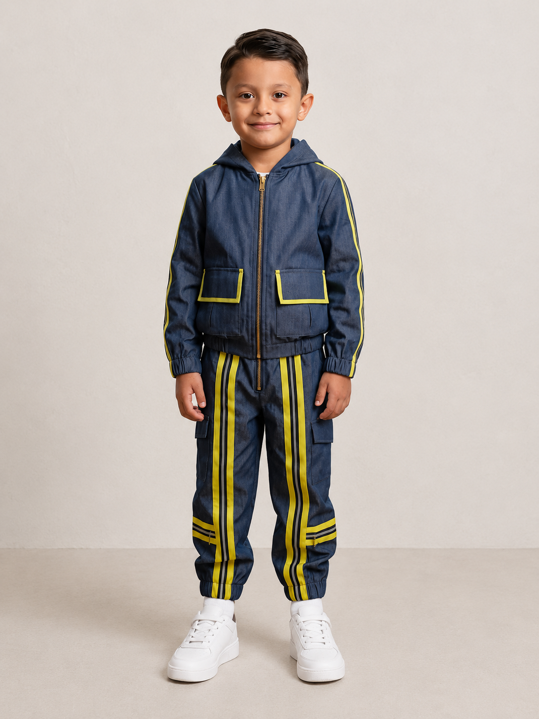 Denim Co-ord Set with Neon Piping