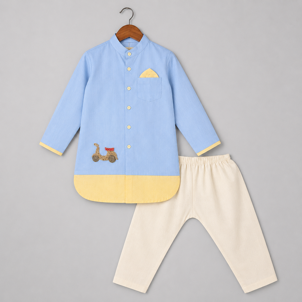 Blue-Yellow Scooty Kurta Set