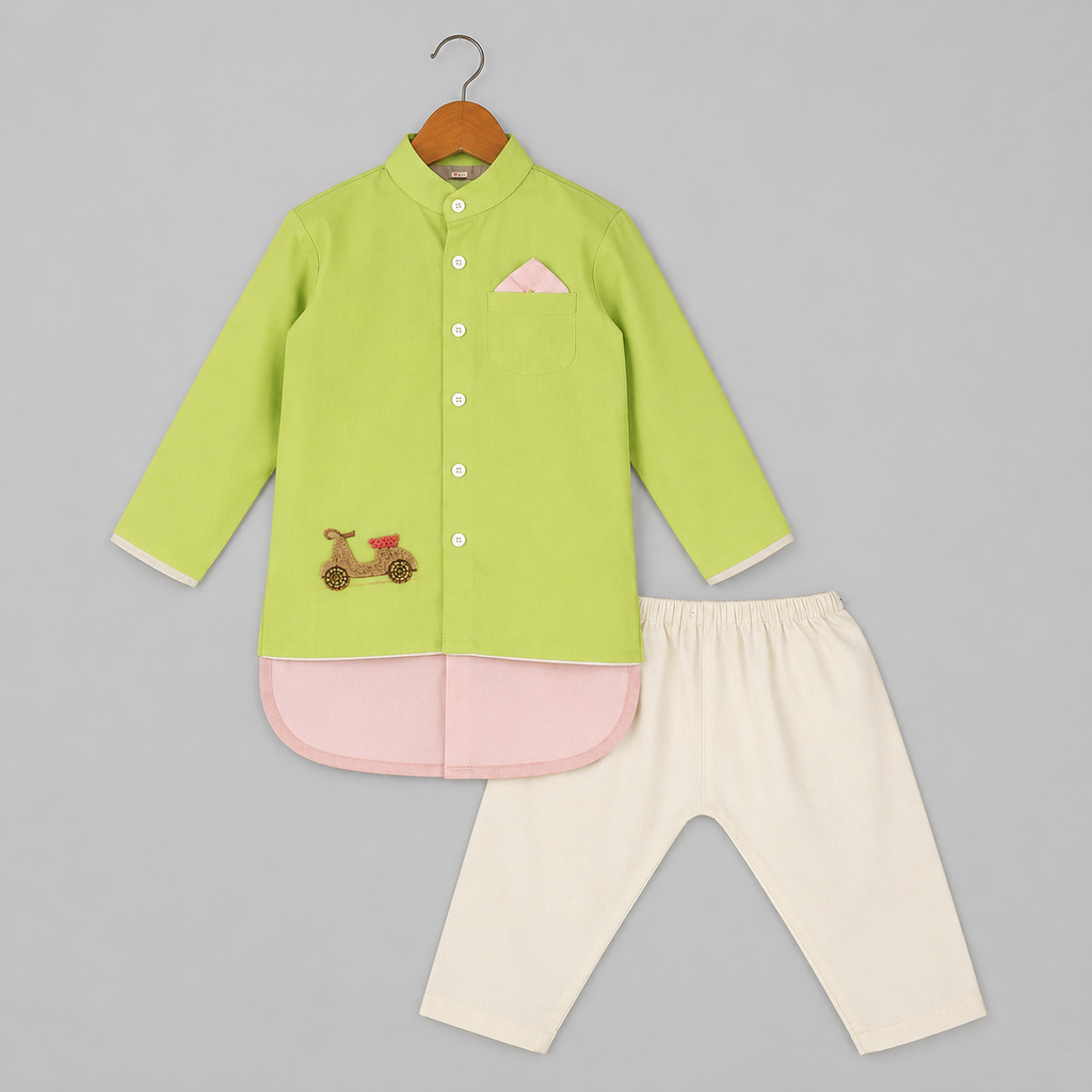 Green-Pink Scooty Kurta Set