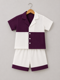 Purple-White Block Co-ord Set