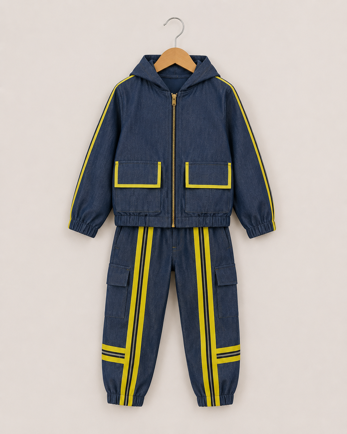 Denim Co-ord Set with Neon Piping