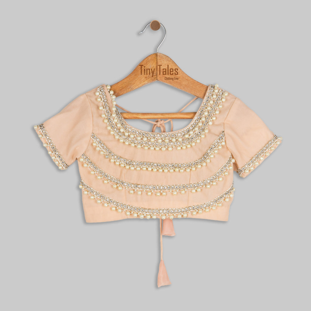Peach Embroidered Blouse with Organza Skirt - 2 Yrs
