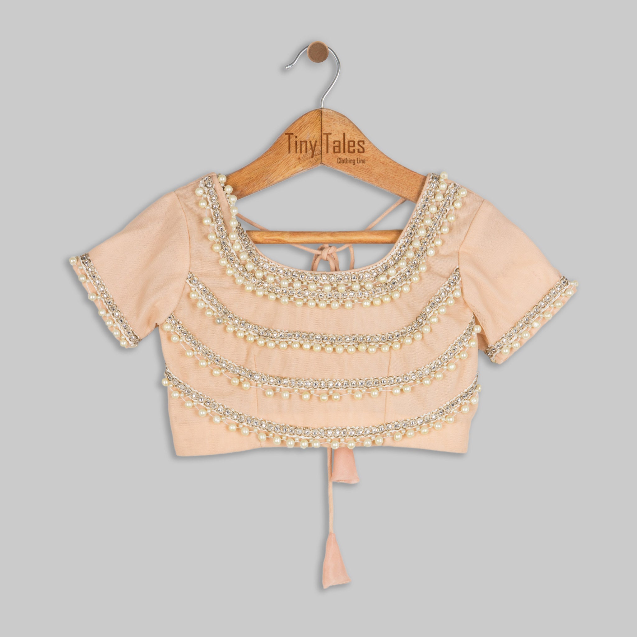 Peach Embroidered Blouse with Organza Skirt - 2 Yrs