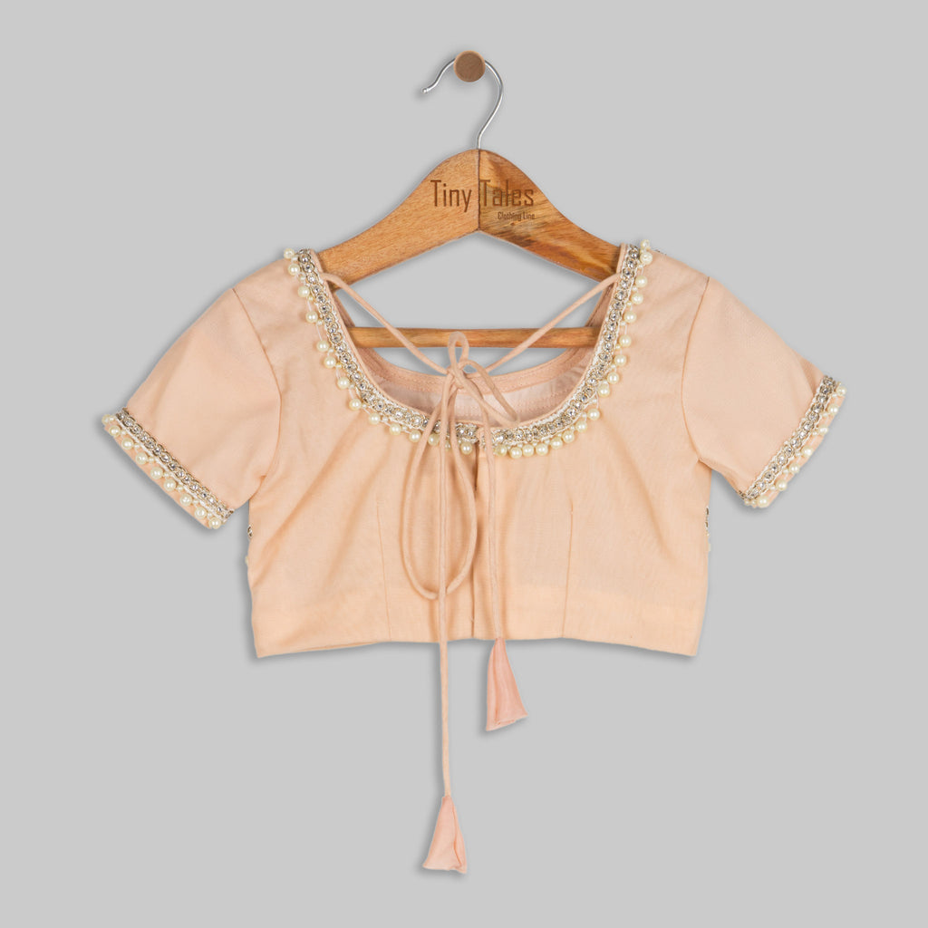 Peach Embroidered Blouse with Organza Skirt - 2 Yrs