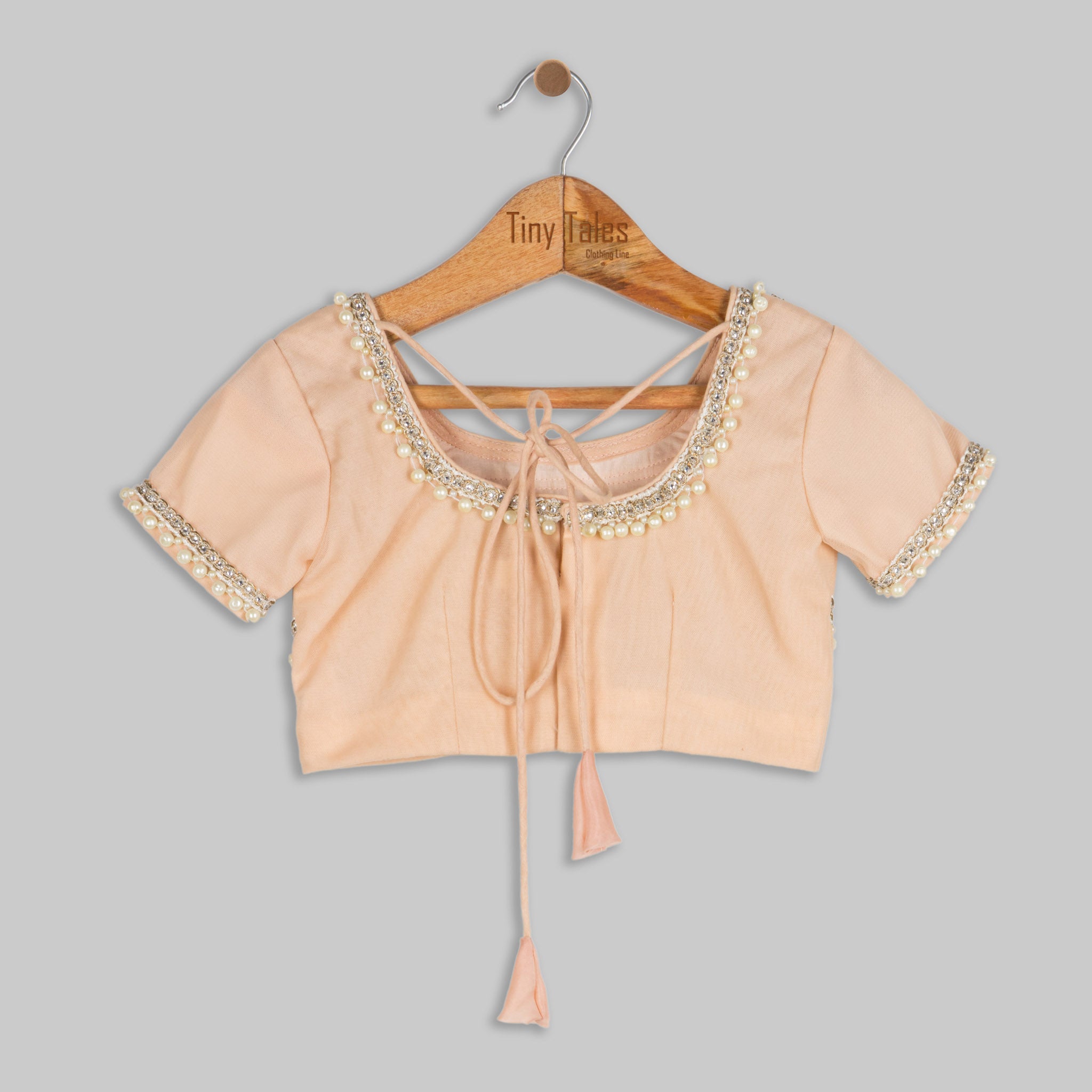 Peach Embroidered Blouse with Organza Skirt - 2 Yrs