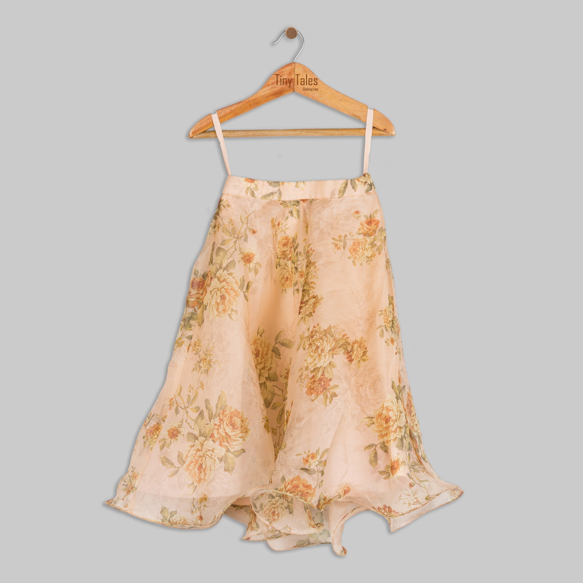 Peach Embroidered Blouse with Organza Skirt