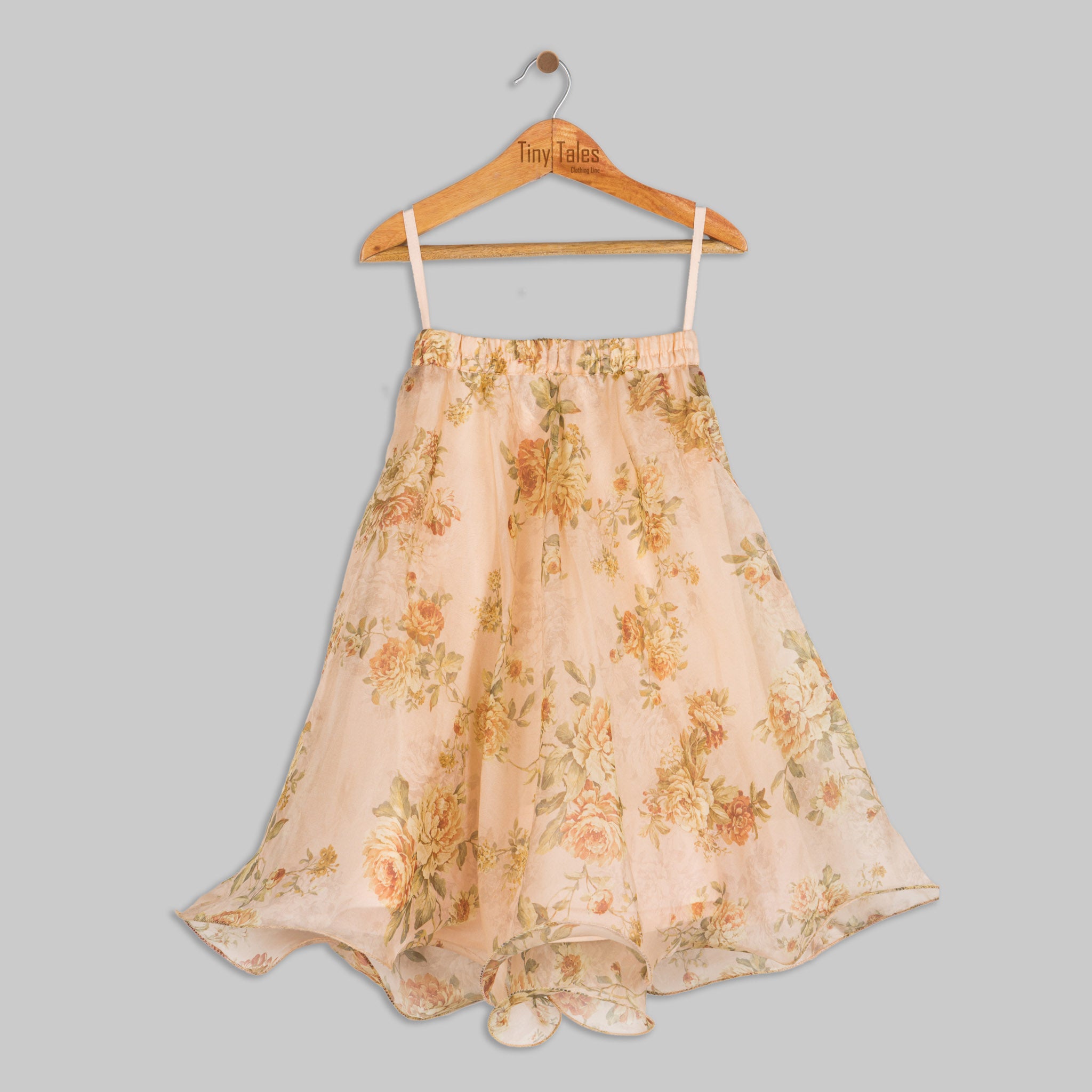 Peach Embroidered Blouse with Organza Skirt