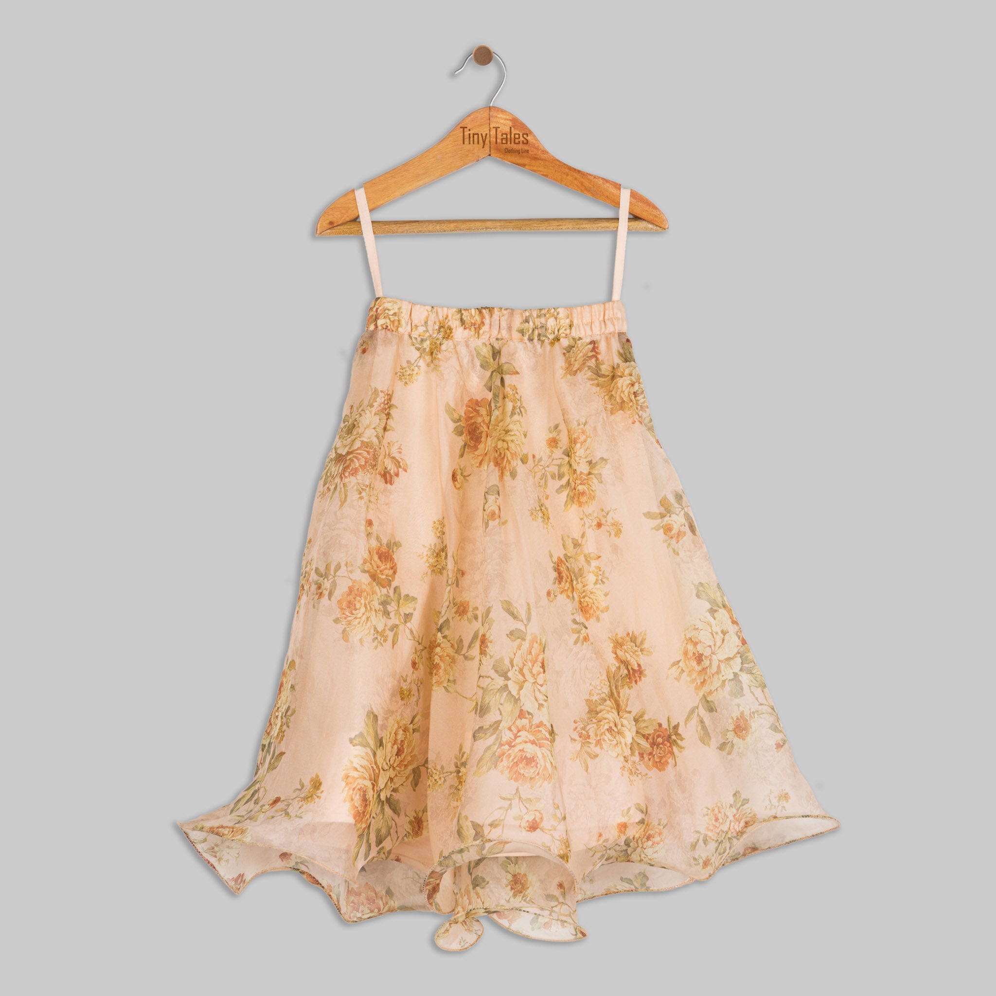 Peach Embroidered Blouse with Organza Skirt