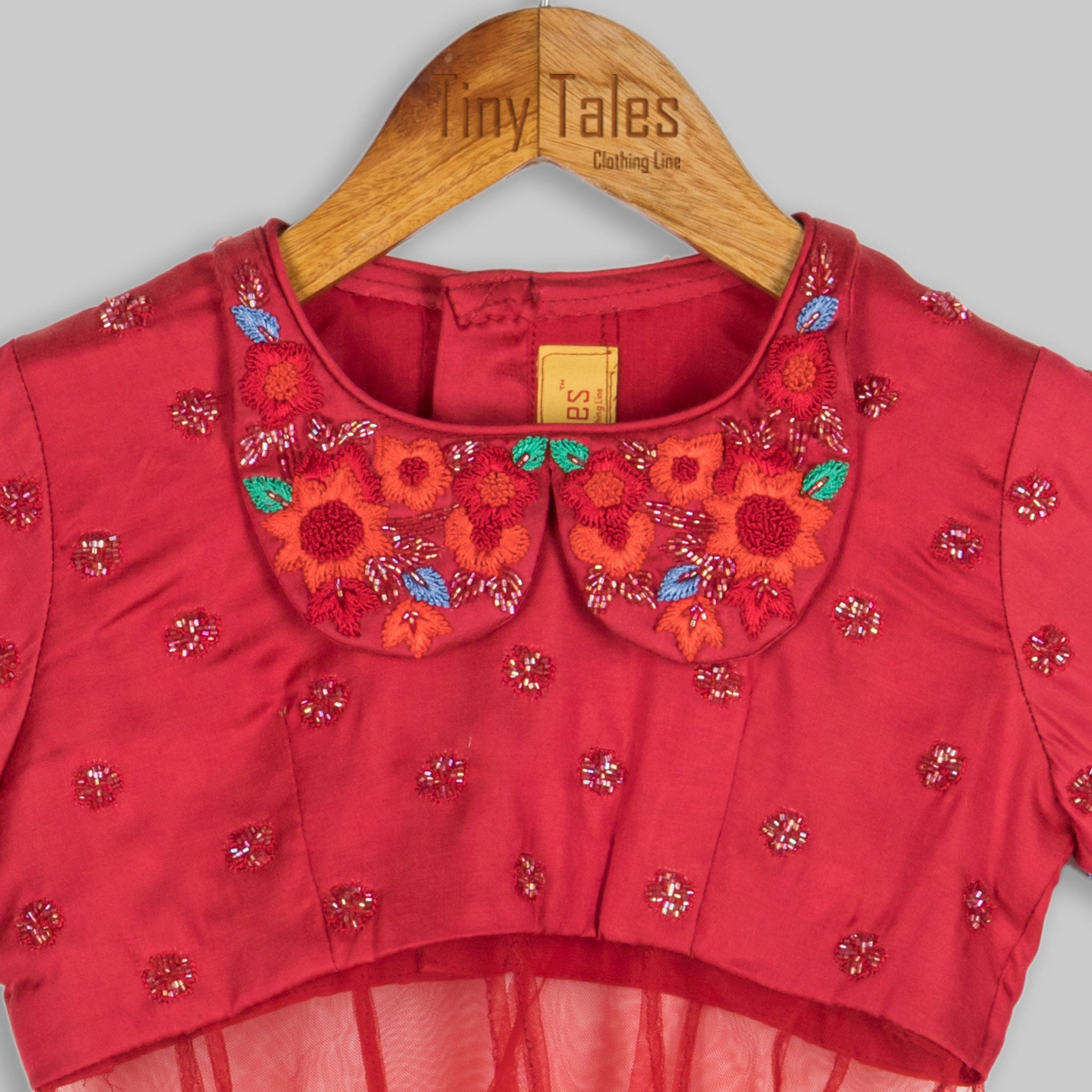 Red Peter Pan Collared Lehenga Set