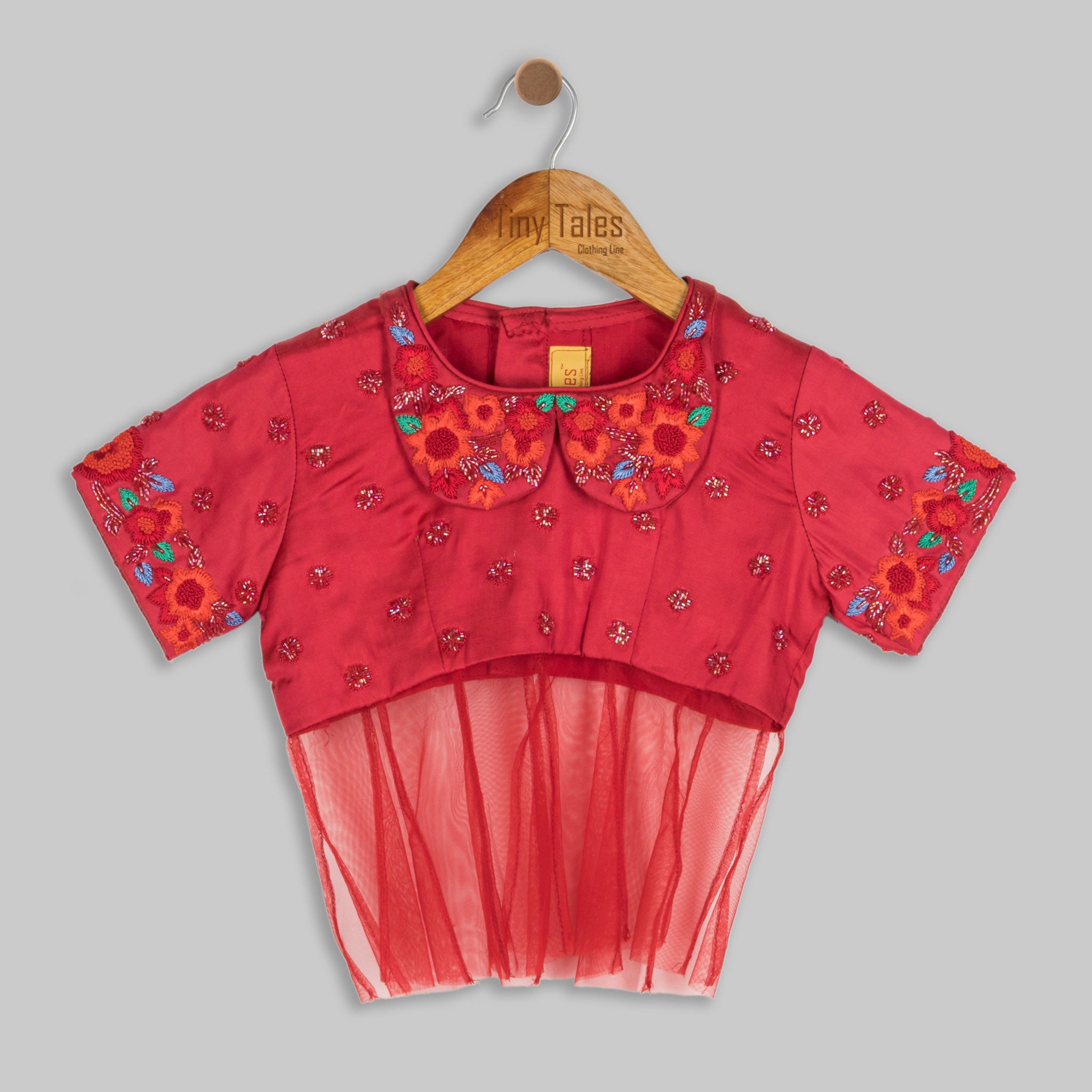 Red Peter Pan Collared Lehenga Set