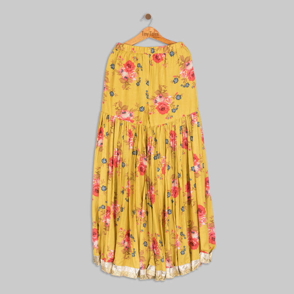 Mustard Printed Sharara Set with Potli Bag - 2 Yrs