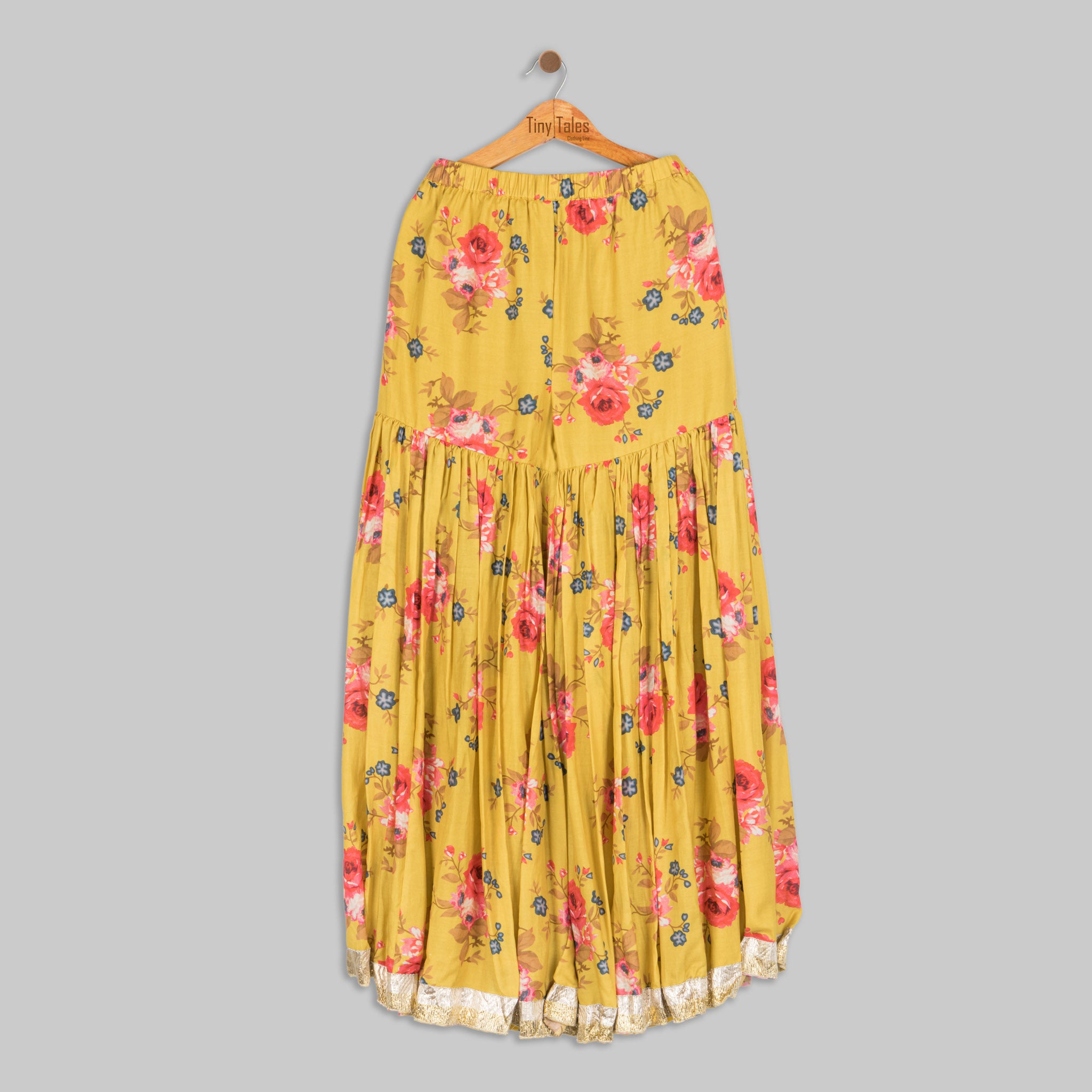 Mustard Printed Sharara Set with Potli Bag - 2 Yrs