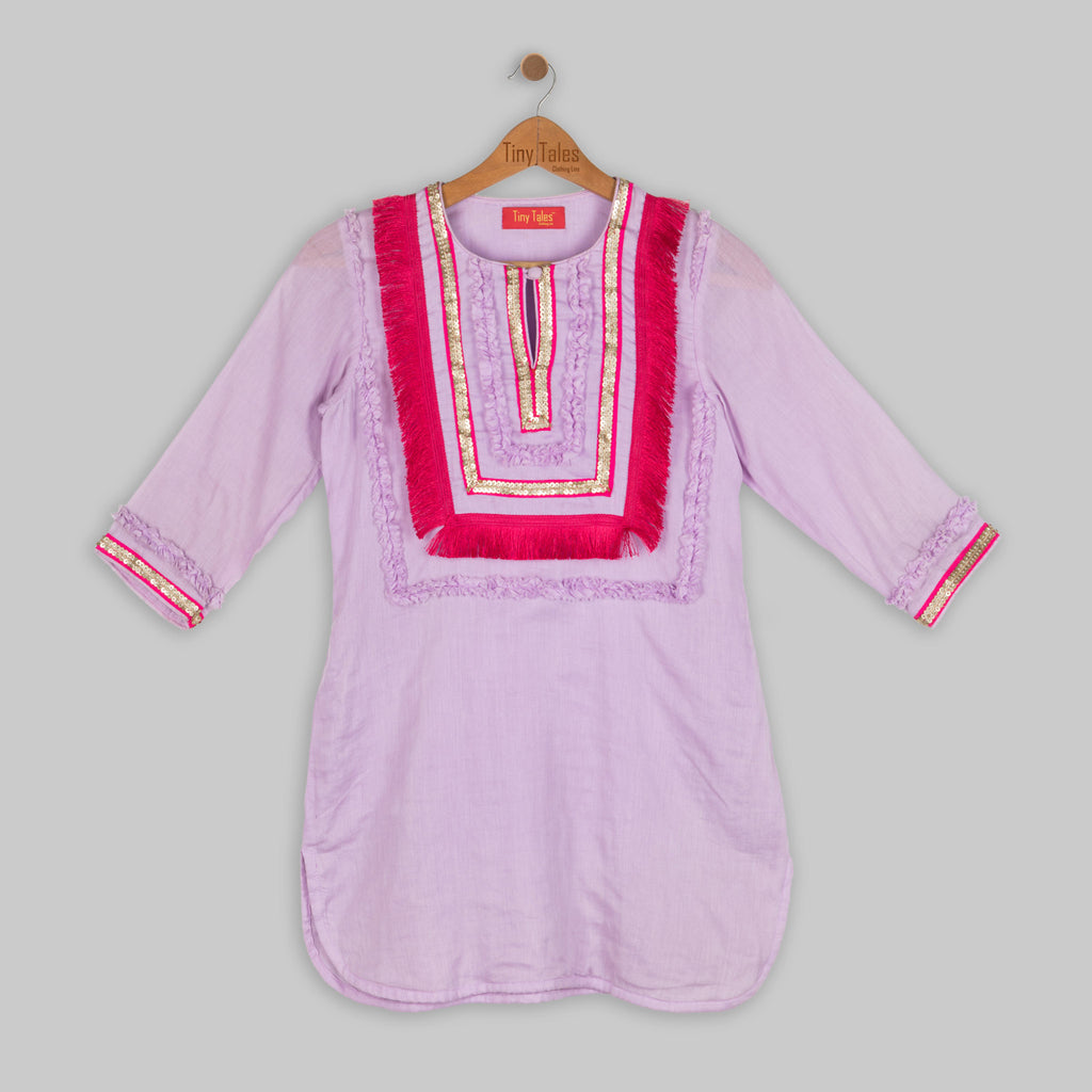 Lilac Kurta with Pink Dhoti Skirt - 10 Yrs