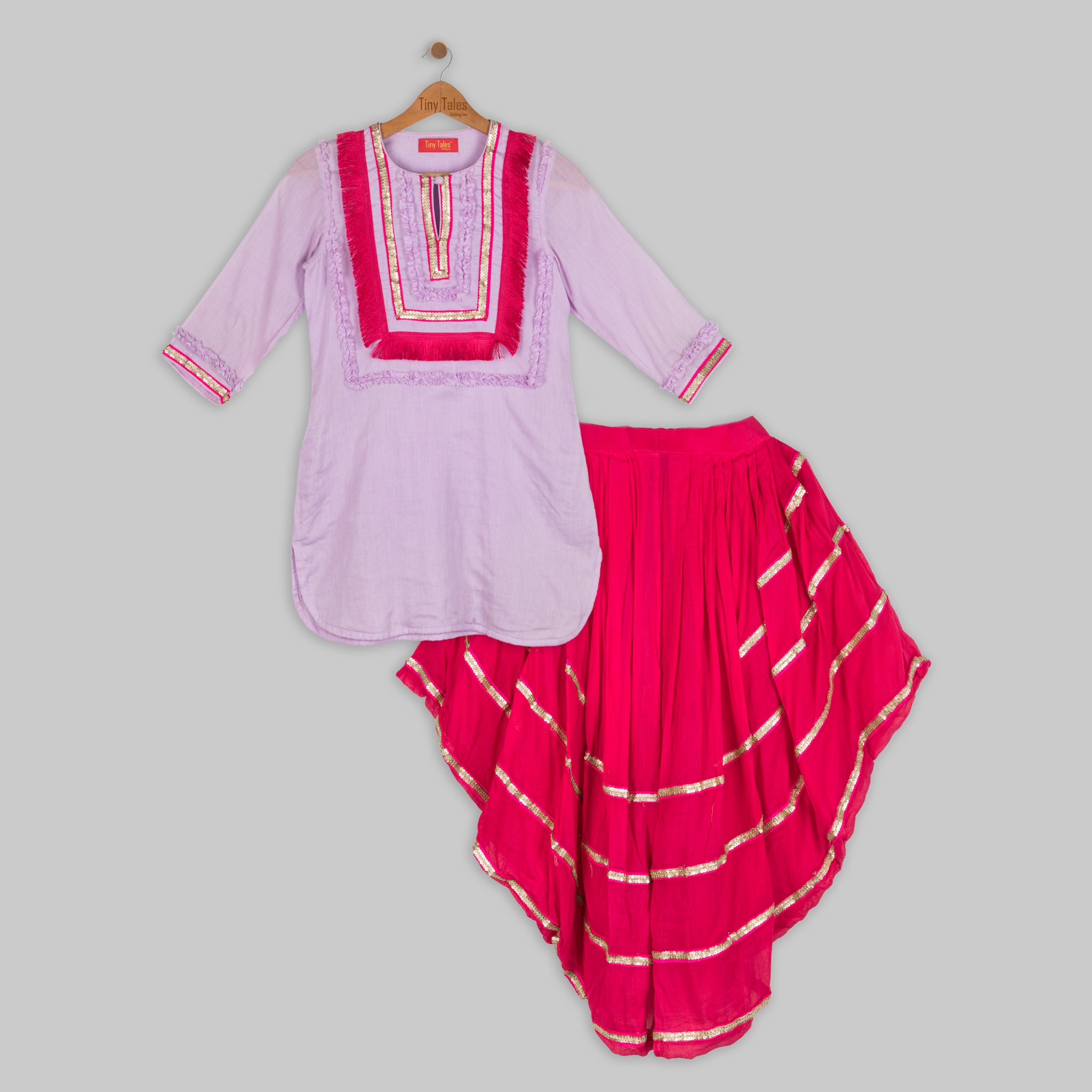 Lilac Kurta with Pink Dhoti Skirt - 10 Yrs