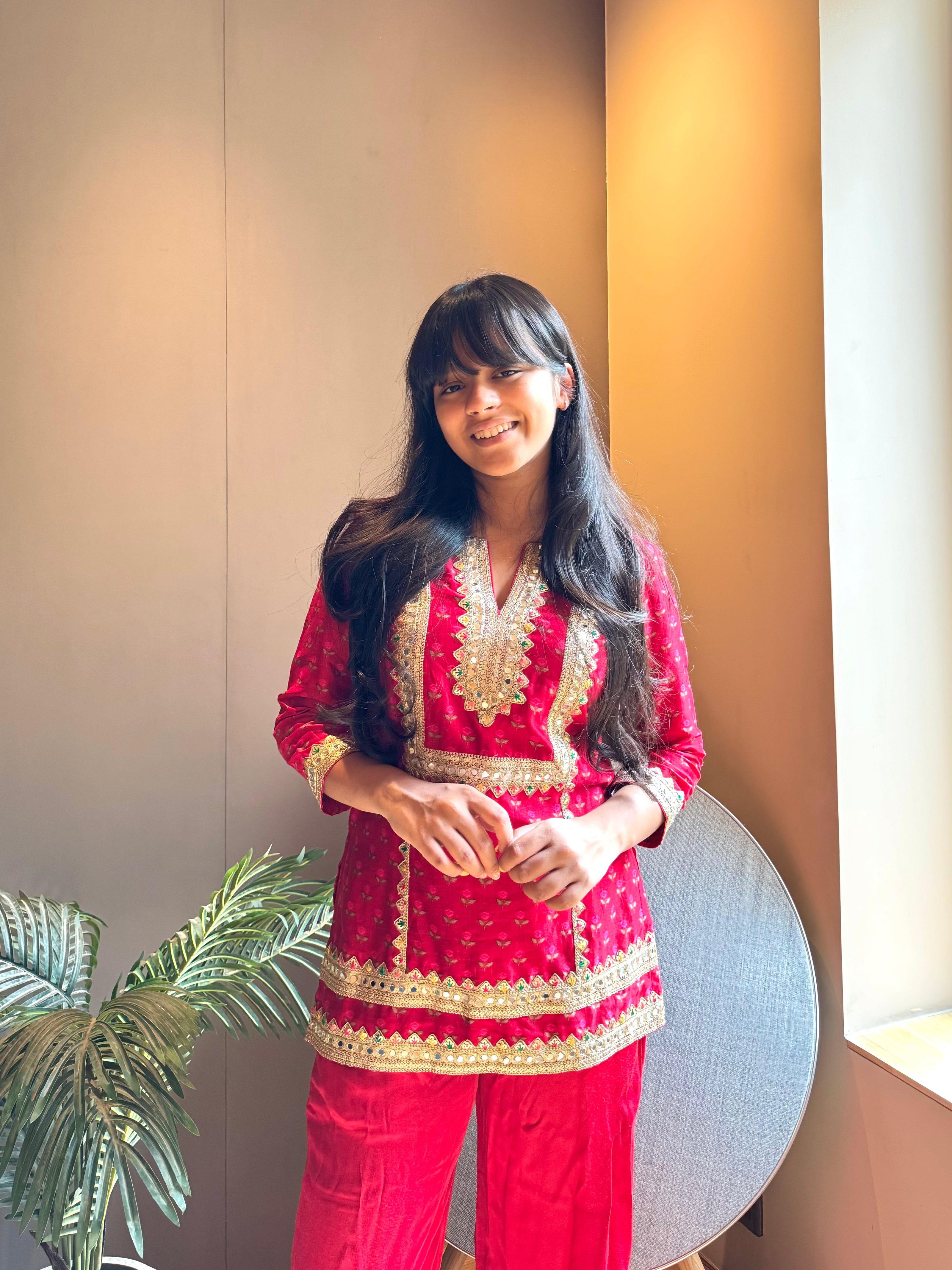 Red Printed Kurta With Pants Set