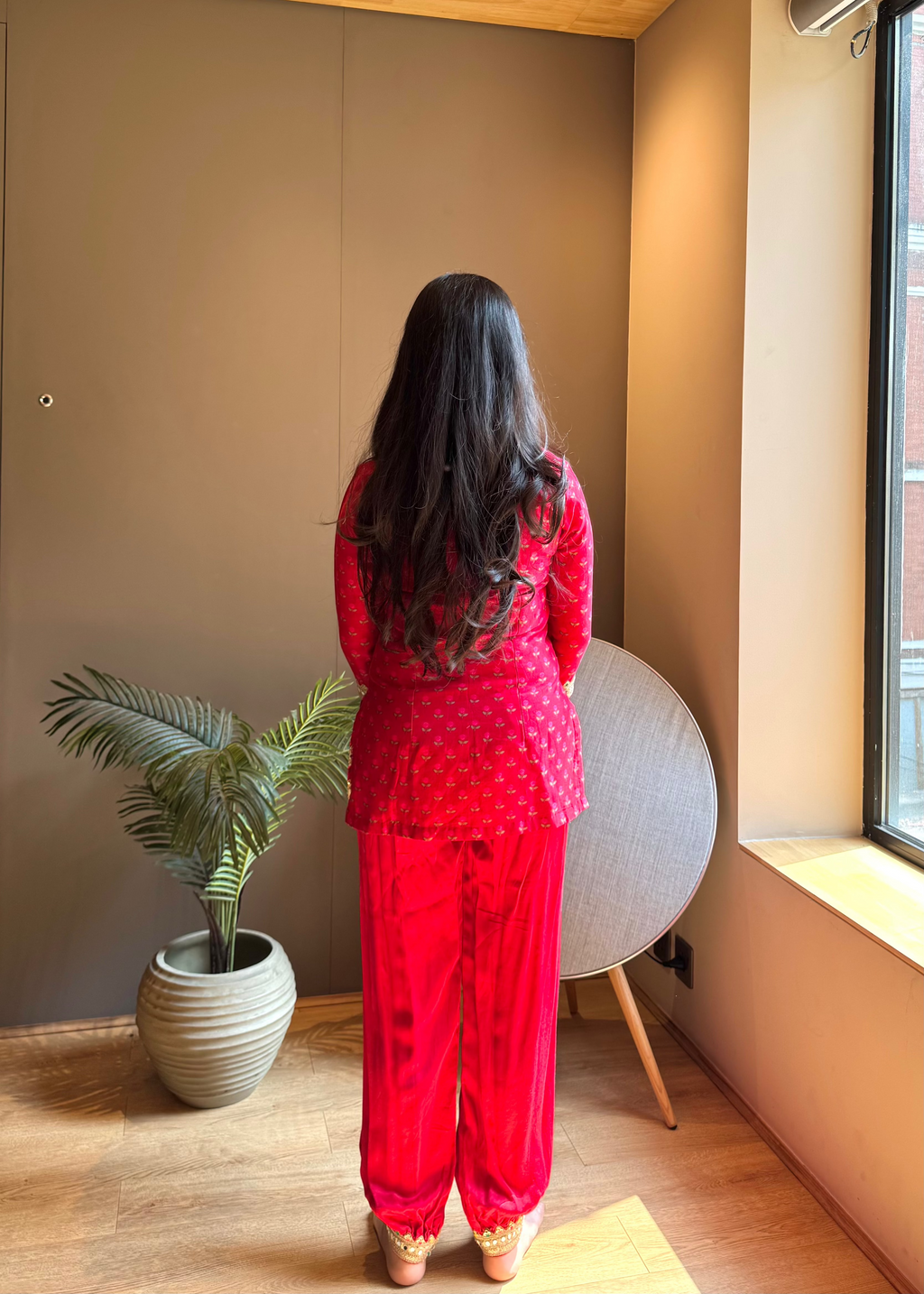 Red Printed Kurta With Pants Set