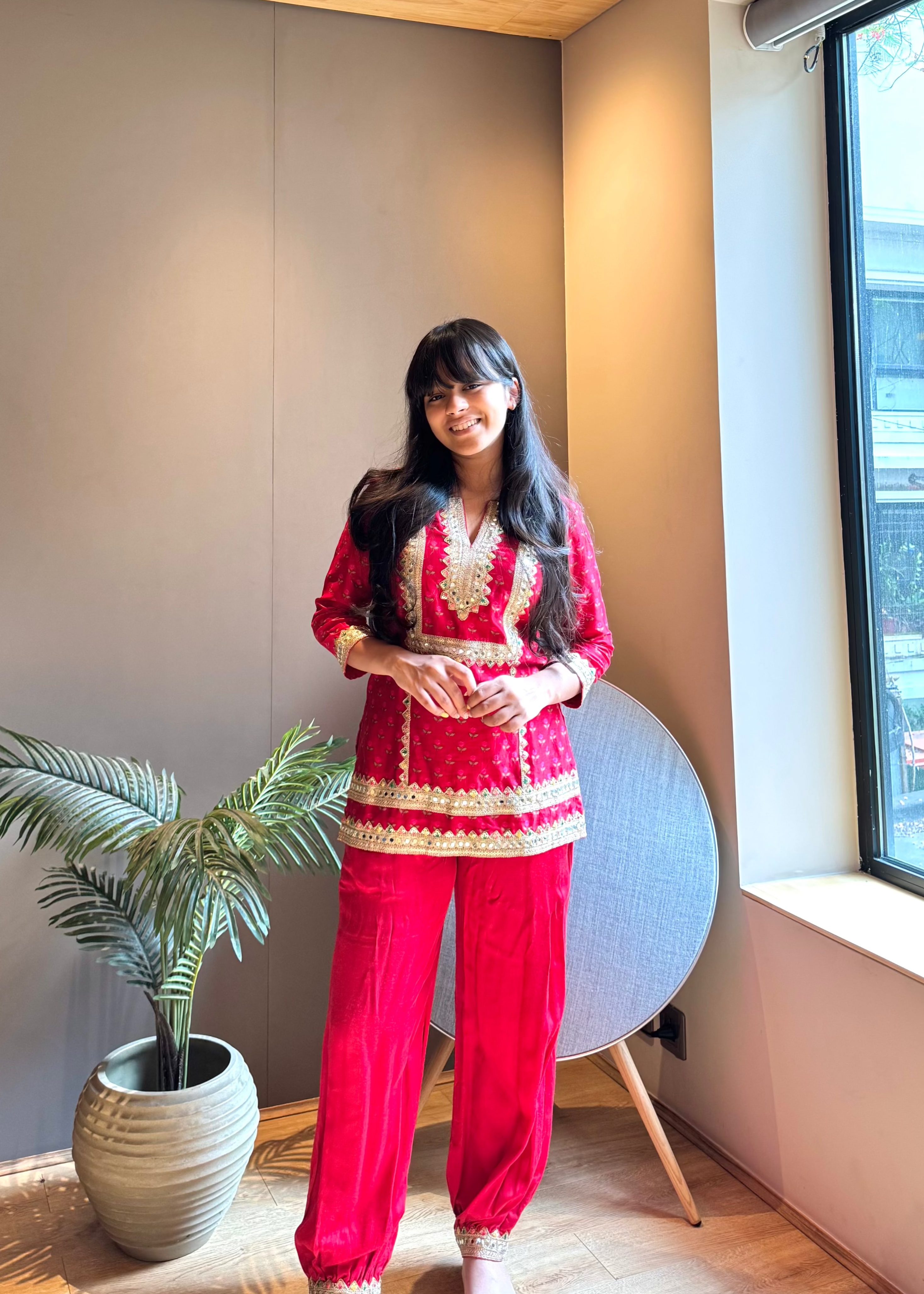 Red Printed Kurta With Pants Set