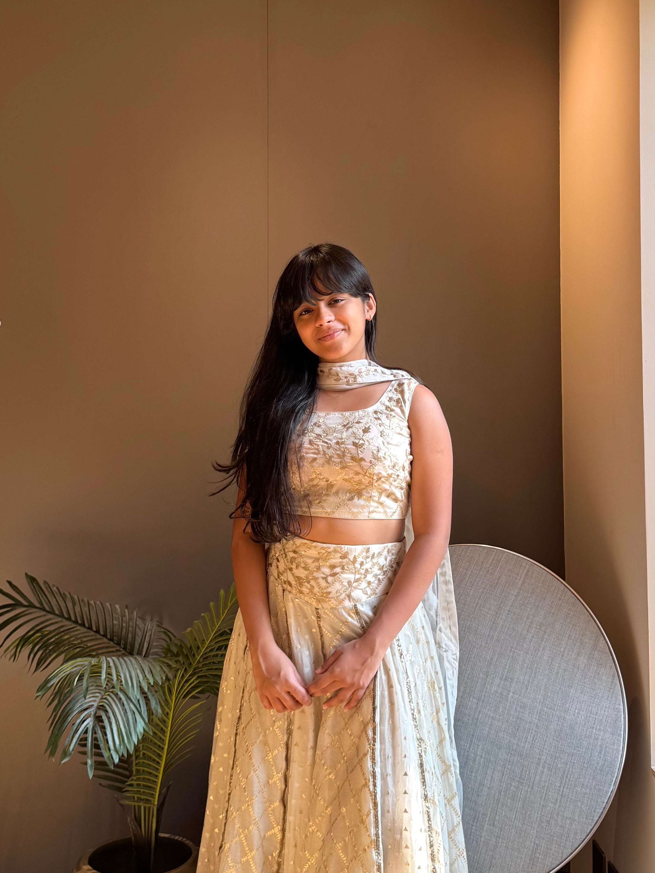 White Brocade Lehenga Set