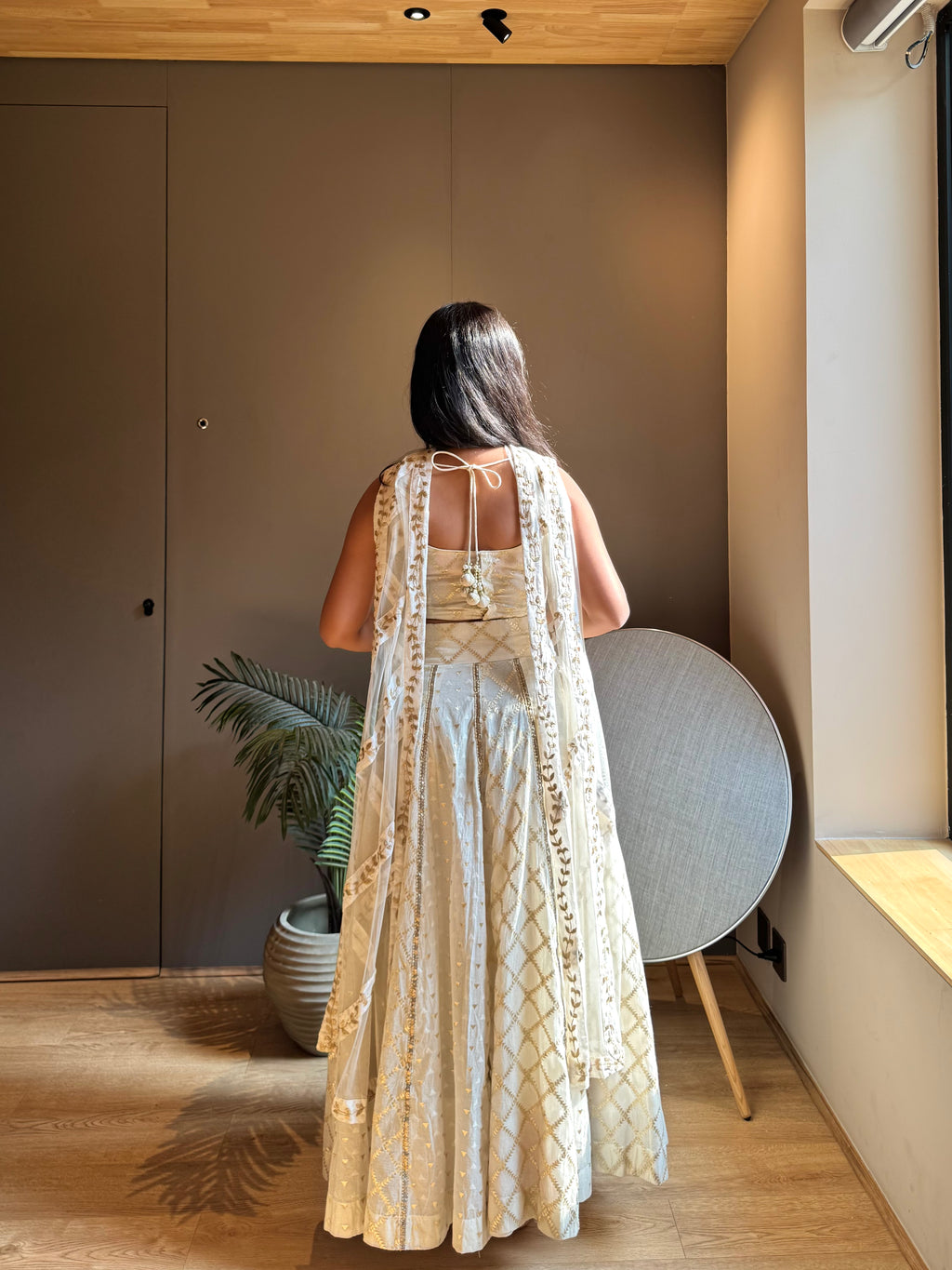 White Brocade Lehenga Set