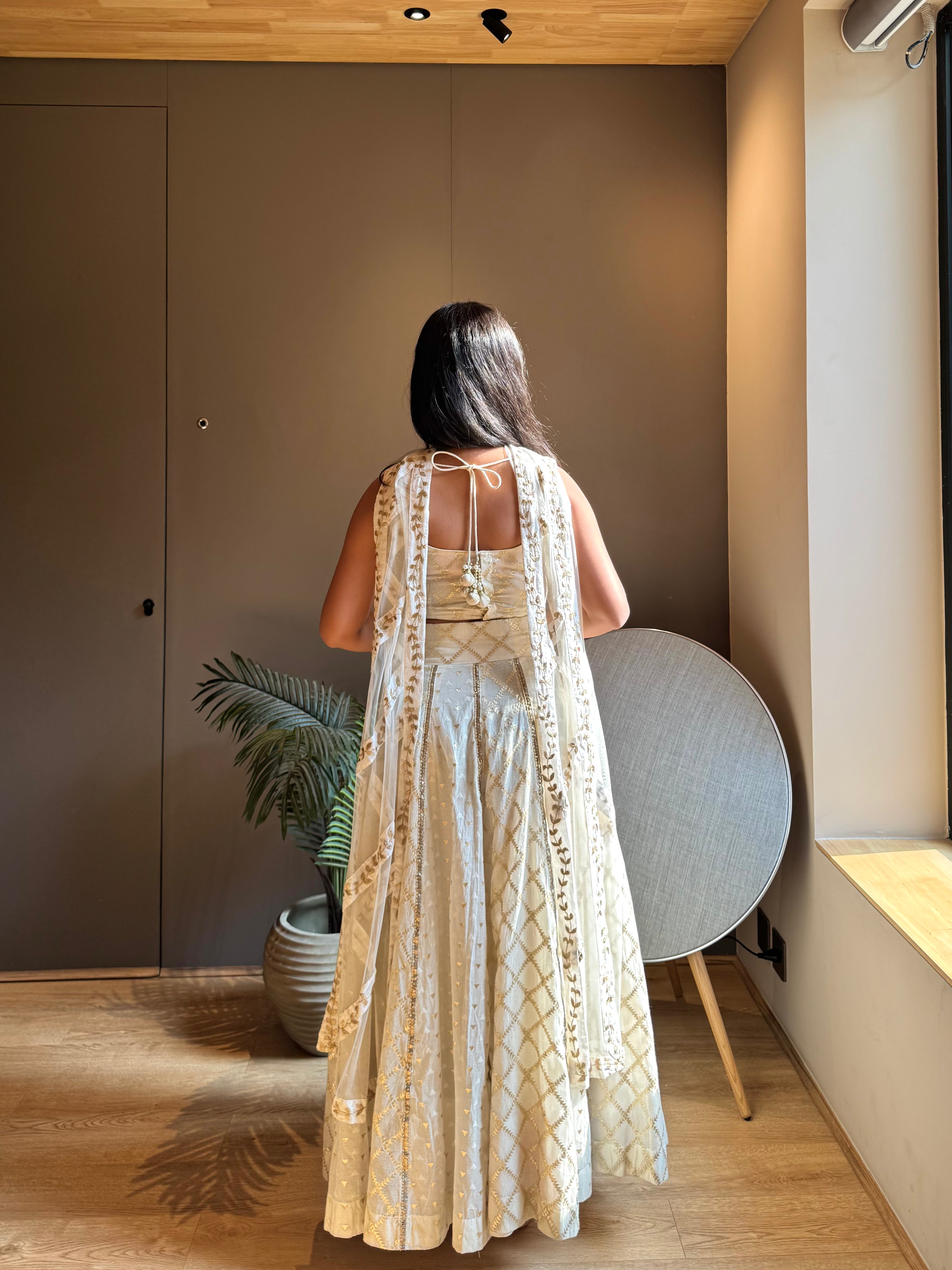 White Brocade Lehenga Set