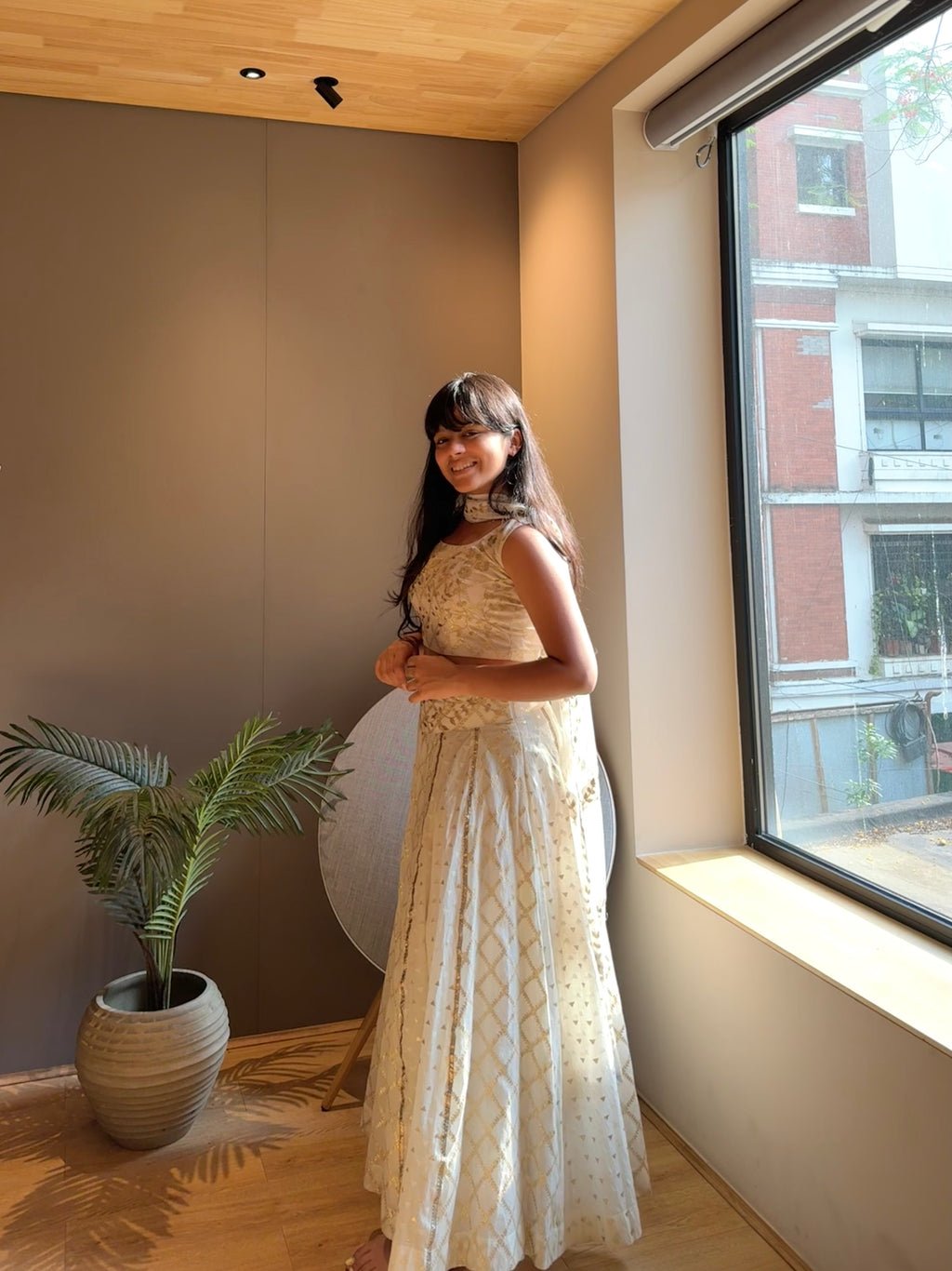 White Brocade Lehenga Set