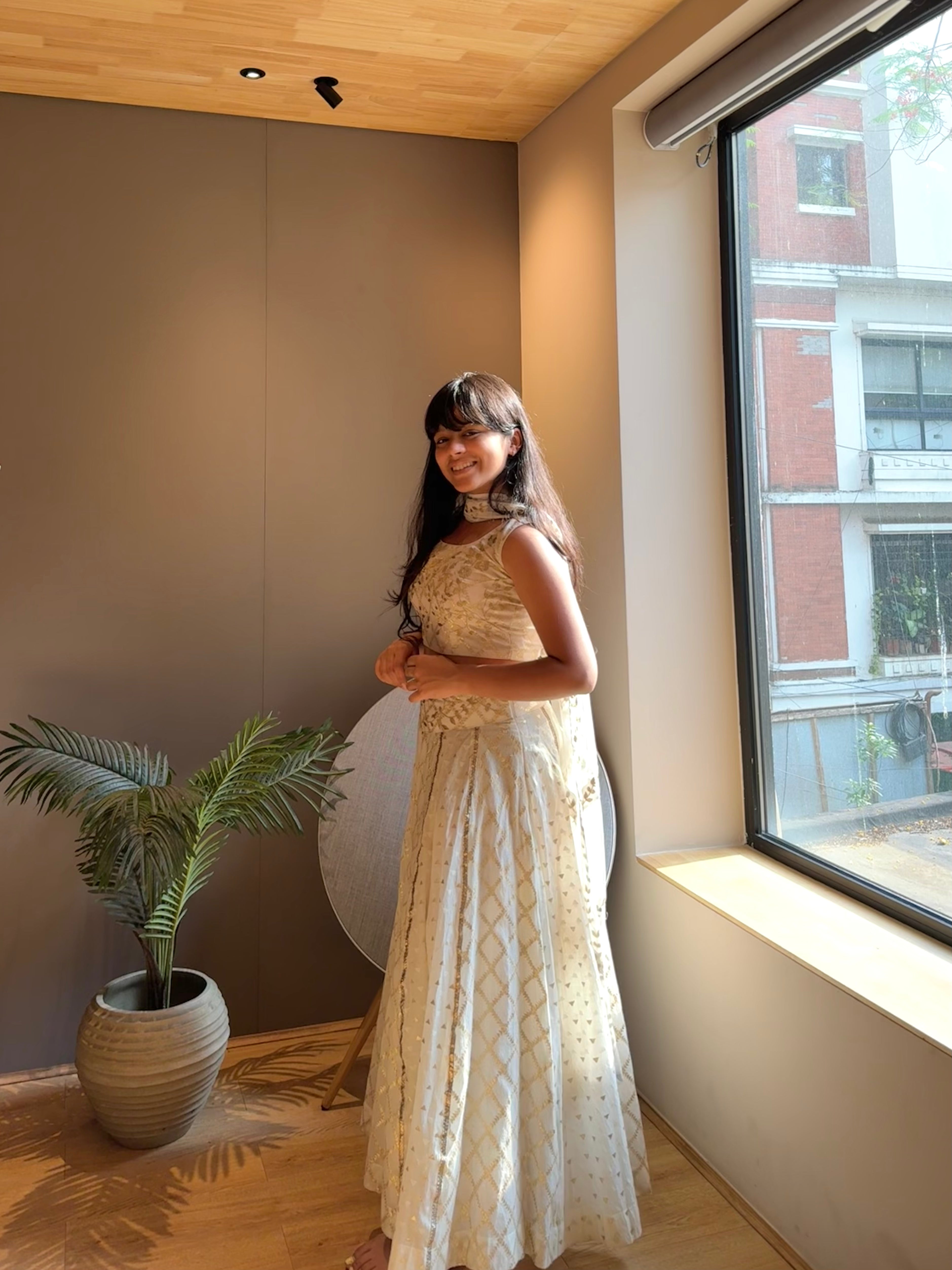 White Brocade Lehenga Set