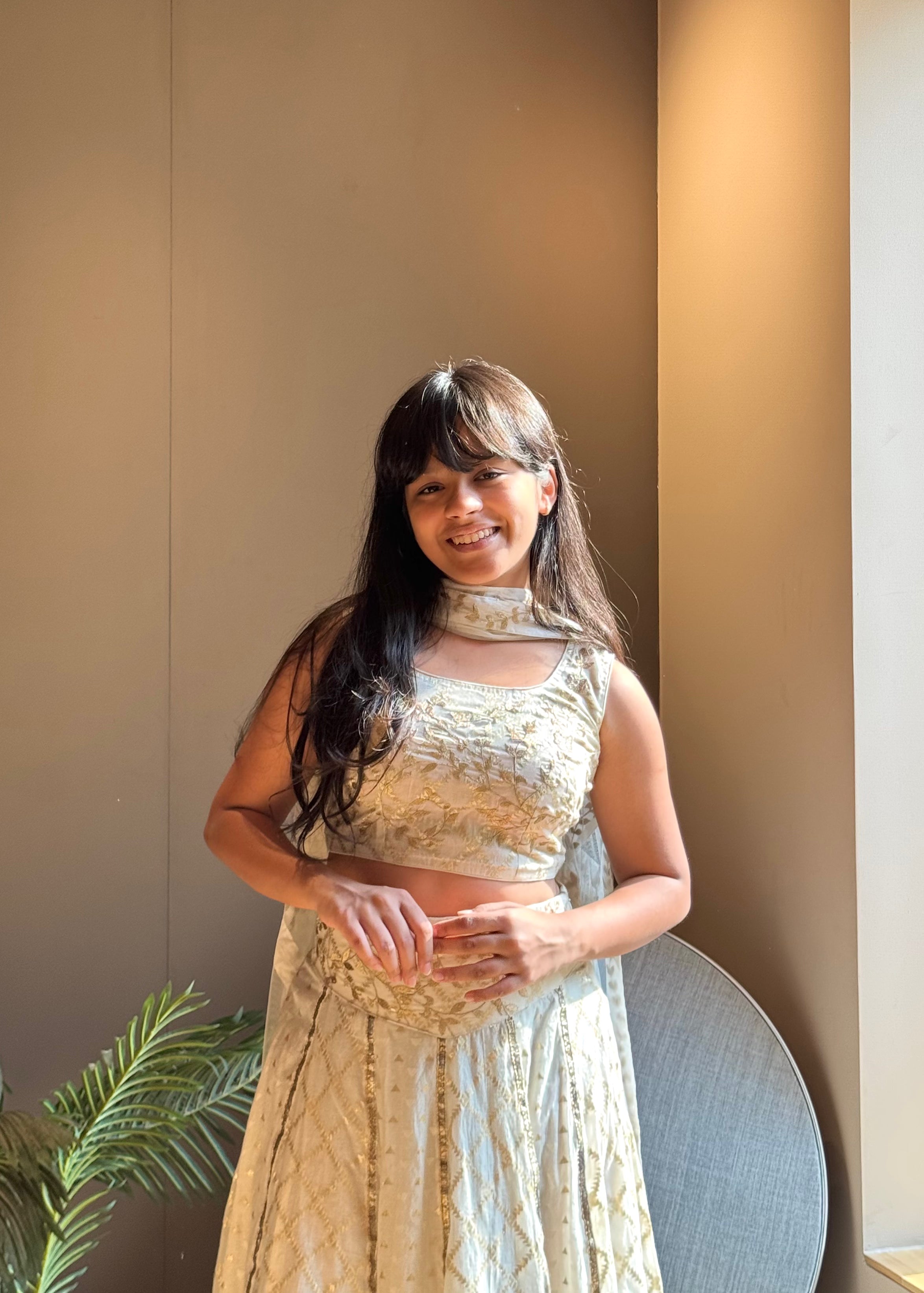 White Brocade Lehenga Set